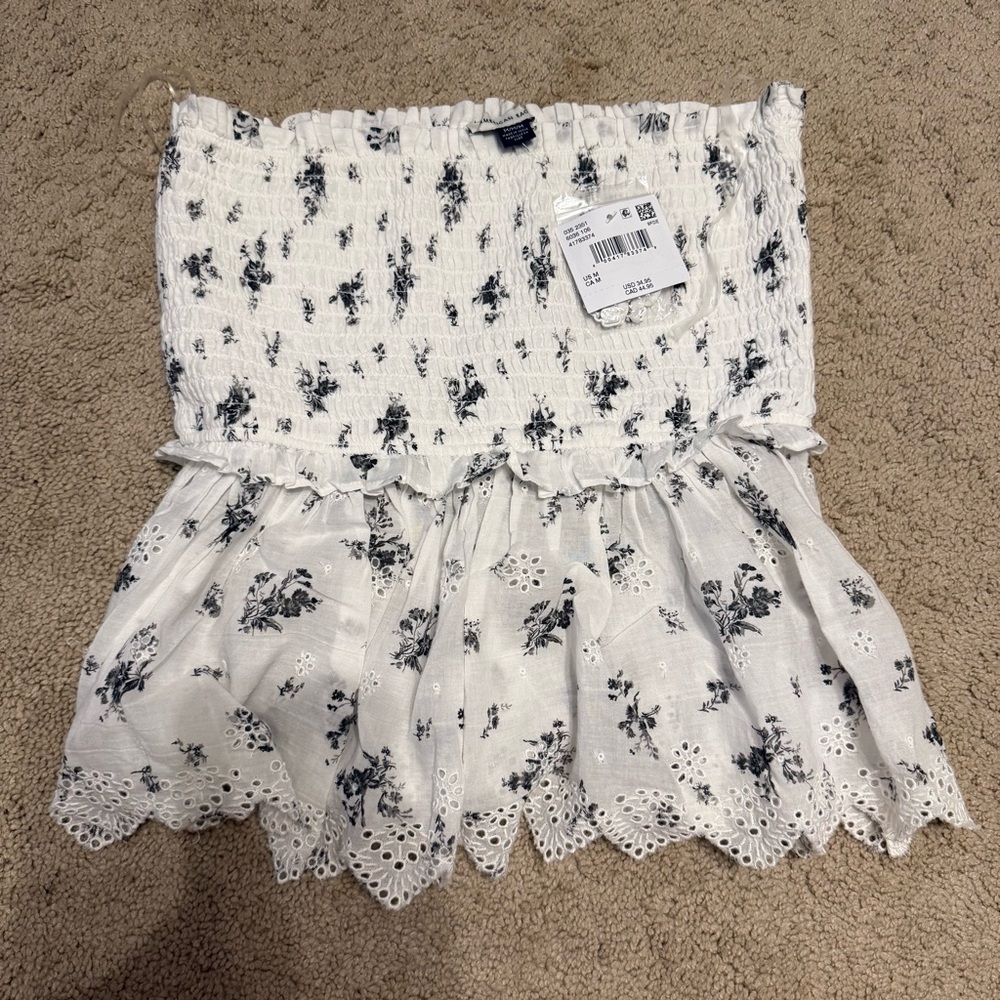 Floral Smocked White and Black Top
